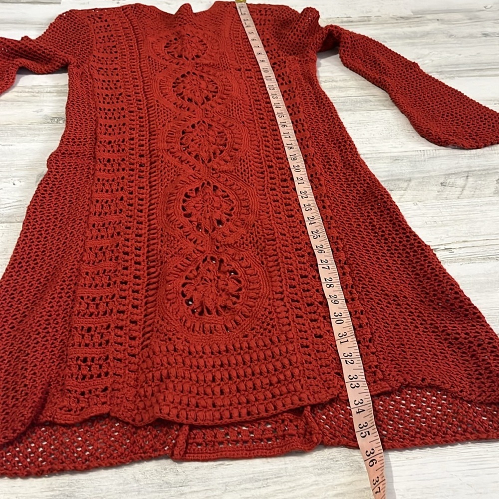 Free People Rosalind Burnt Orange Crochet Long Sleeve Dress Size Small - Picture 8 of 8